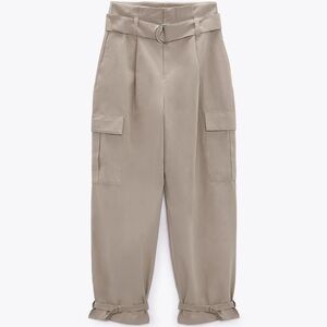 ZARA Stylish Tan High-Waisted Cargo Pants
